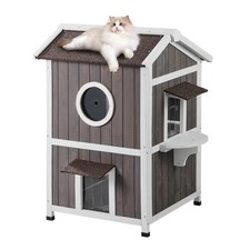 Outdoor Cat House Weatherproof Feral Cat Shelter for Multiple Cats 2-story