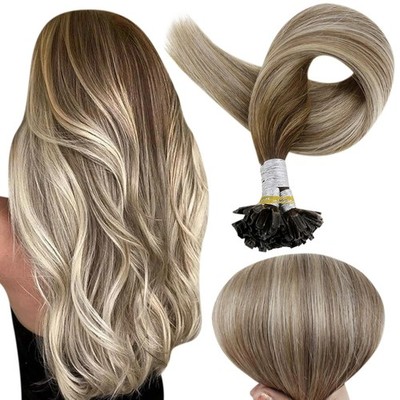 Full Shine 16'' U Tip Human Hair Extensions Ombre #3 Medium Brown to #8 Ash Brown