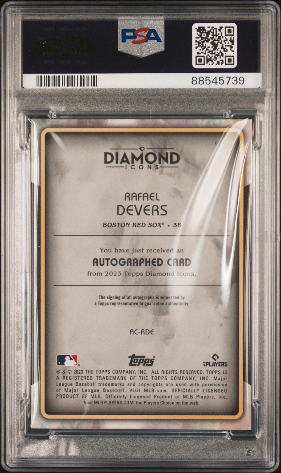 2023 Topps Diamond Icons Rafael Devers Auto /25 PSA 9 Boston Red Sox view 2
