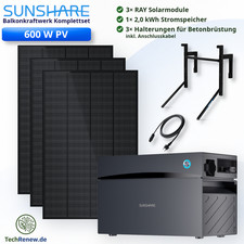 Balkonkraftwerk 600W mit Speicher 2,0kWh für Betonbalkon Sunshare …