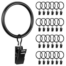 Vorhangringe Metall Gardinenringe mit Clips 25 Stück 32mm Schwarz