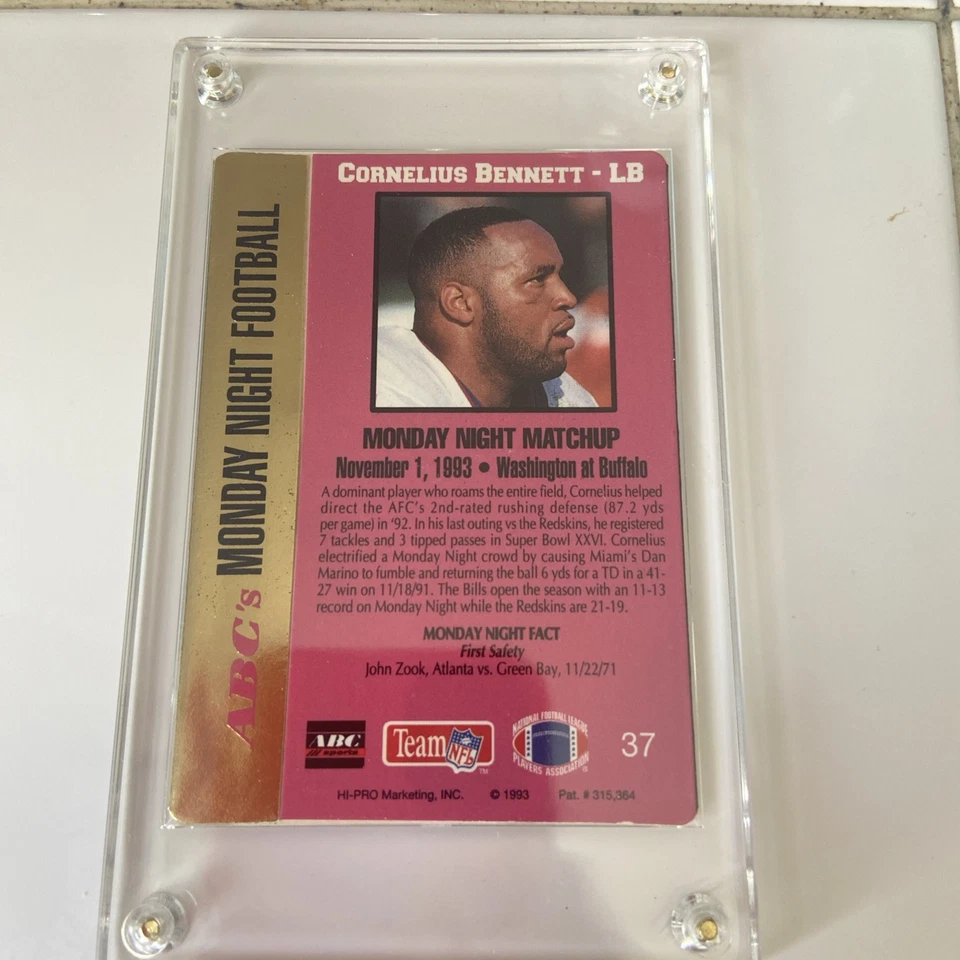 1993 Action Packed Cornelius Bennett Bills #37 - Image 2 of 2