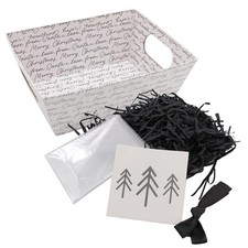 Christmas Hamper Basket Gift Box Filling Bag Ribbon and Tag White with Wording