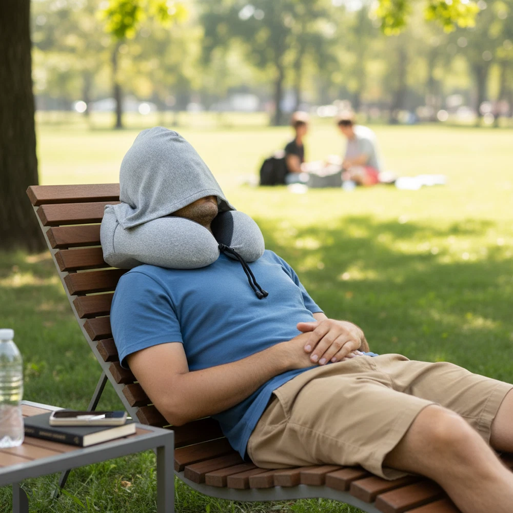 Travel Pillow with Hood 360 Neck Support Memory Foam Neck Pillow Airplane Trips