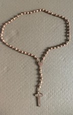Rosary Necklace Unisex Wooden Brown Carved Beads Strong Cord Rope Catholic