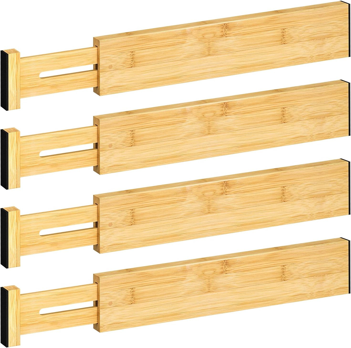 4 PCS Drawer Divider, 12.9"-17" Adjustable Bamboo Drawer Dividers Organizers, Ex