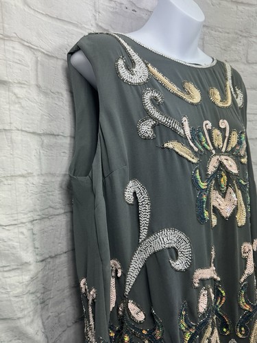 Frock & Frill Chiffon Blouse Top Size 20 Beaded Grey Pink Sequin Flapper Gatsby - Picture 5 of 8