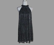 NWT Nine West Womens Silver Black Sleeveless Halter Neck Trapeze Dress Sz XL