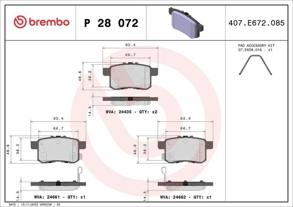 Brembo Bremsbelagsatz, Scheibenbremse P 28 072 FüR Honda-image