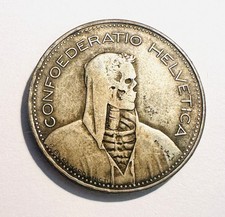 RARE Skeleton Switzerland Swiss Silver 1954 5 Franc KM#40 .835 Silver