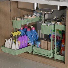 3 Pack Multi-Purpose Pull-Out Storage Organizers, 2-Tier L-Shaped Under Sink/...