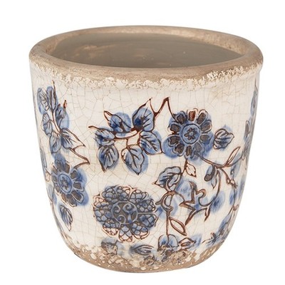 6CE1619S Blumentopf Pflanztopf mit Kornblumen Clayre & Eef
