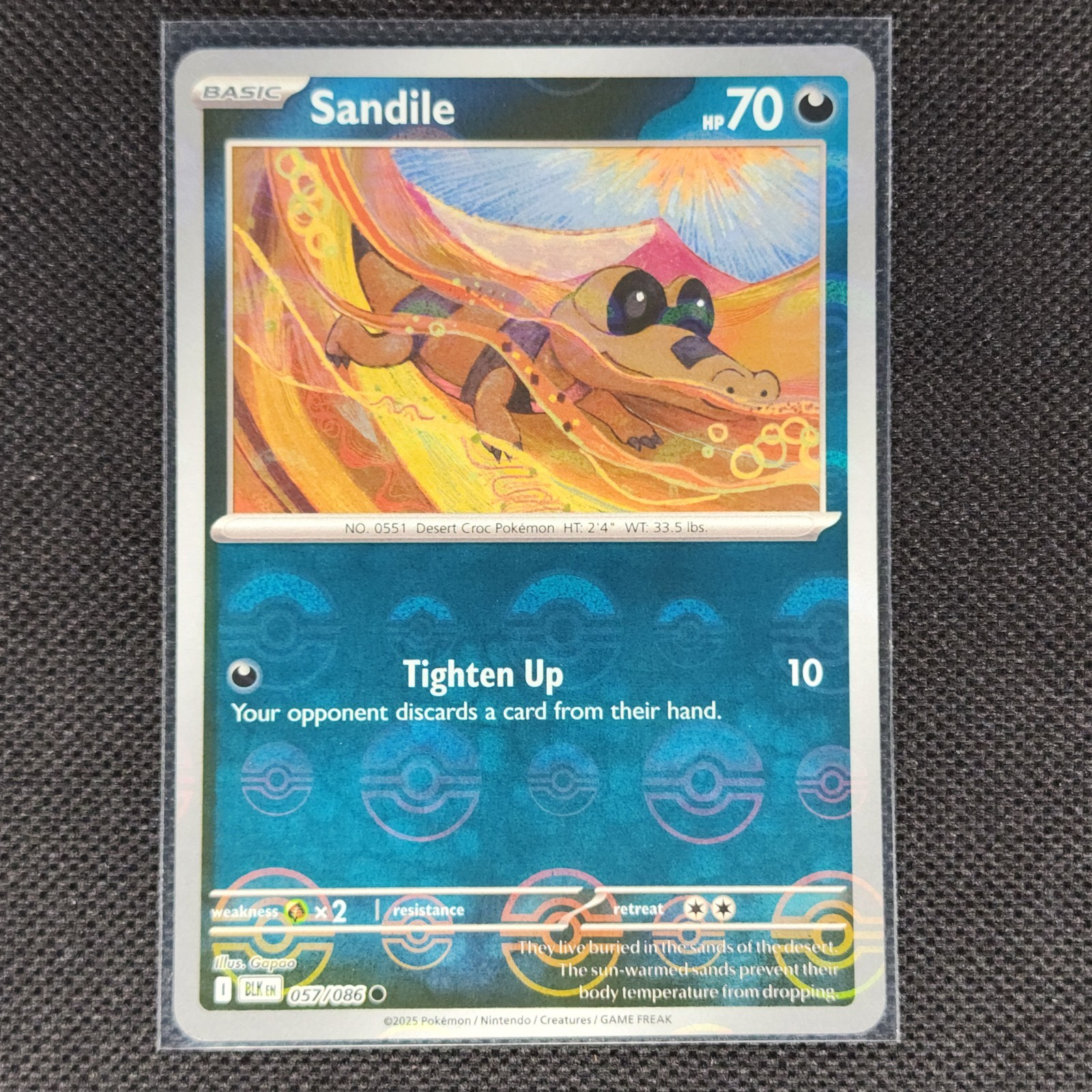 Sandile - 057/086 - Pokeball Holo - Black Bolt - Pokemon Card - NM/M