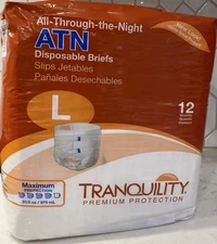 Tranquility ATN Incontinence Brief L Overnight 2186 Maximum 12 Ct NEW SEALED