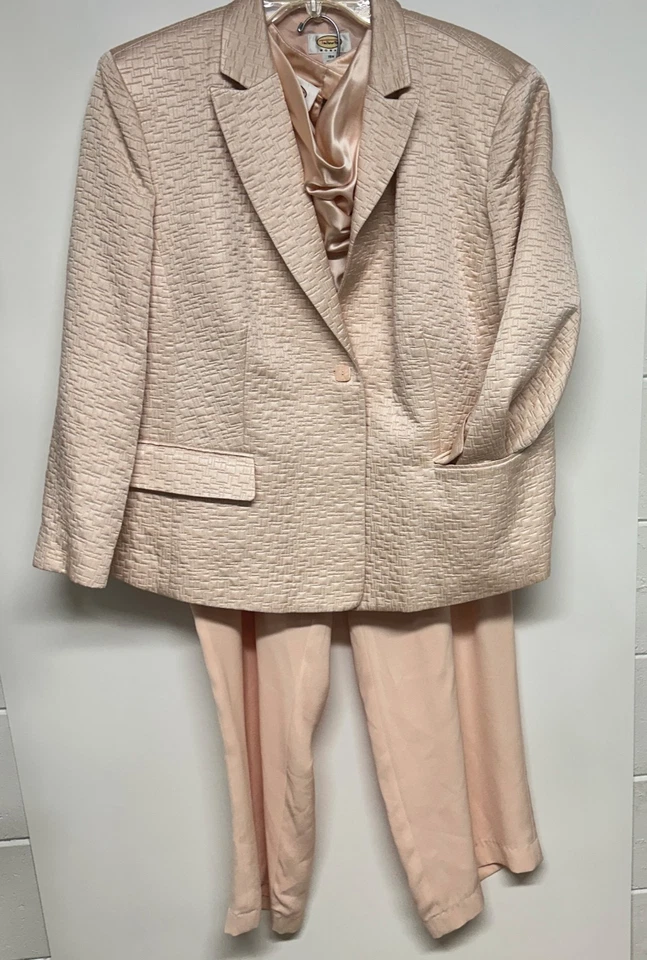 TALBOTS 3шт женщин персиковый шелк смесь брюки размер 16, костюм куртка + блузка размер 18 Вт - Изображение 2 из 4