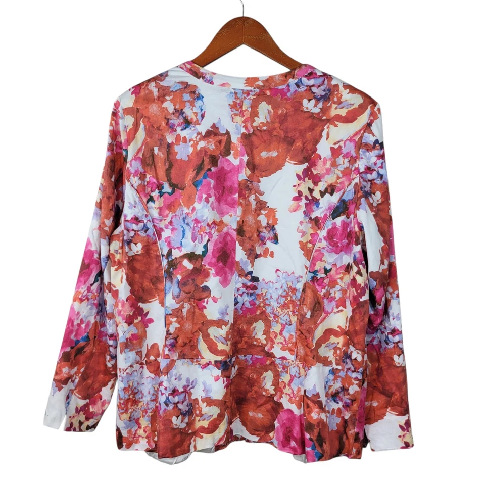 Norm Thompson Jacket size XL Zip Up Pink Floral Rose Professional Casual Blue - Image 3 of 4