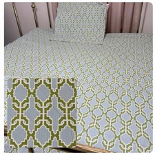 Pottery Barn Shay Trellis Geometric FULL QUEEN Duvet and 1 Euro Pillow Sham