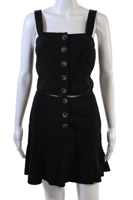 Intermix Womens Linen Blend Button Down Tank Top Skirt Set Black Size 0