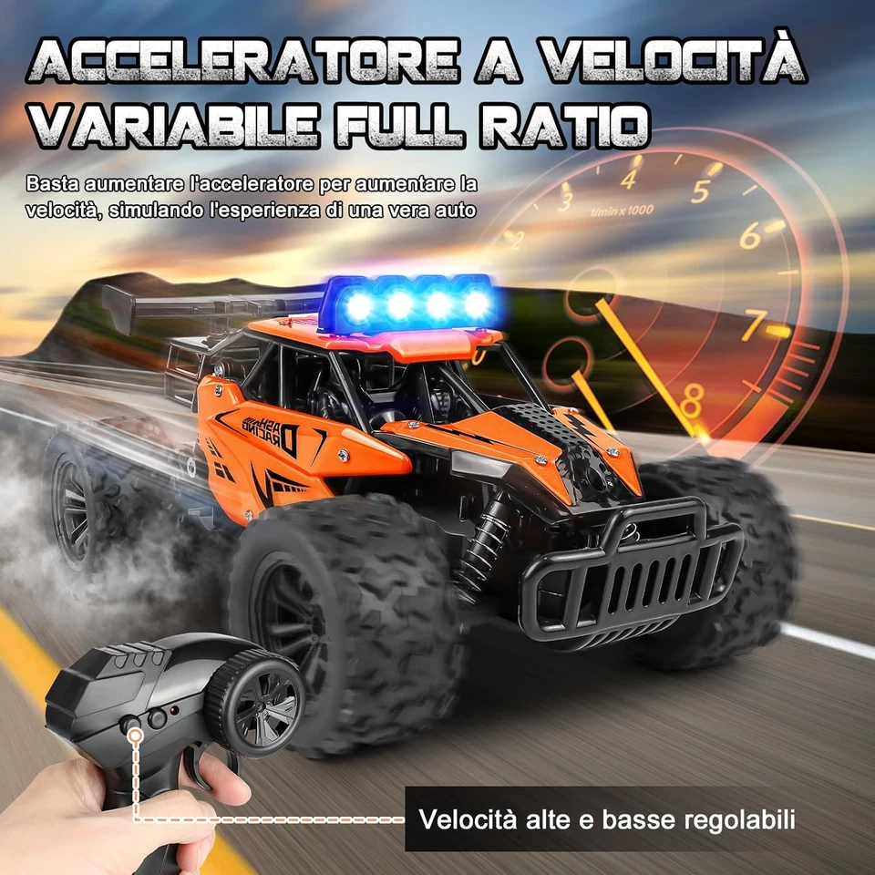 Macchina Telecomandata per Bambini, 2.4Ghz 1:16 Macchina Radiocomandata Con Luce - Immagine 2 di 4
