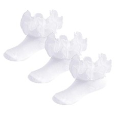 Girls Ruffle Socks Pearls Lace Socks for Toddler Little Girls 1-3T White