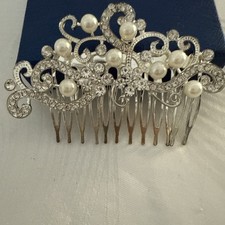 Brilove Wedding Comb Silver With 8 Pearls And Stones Accents