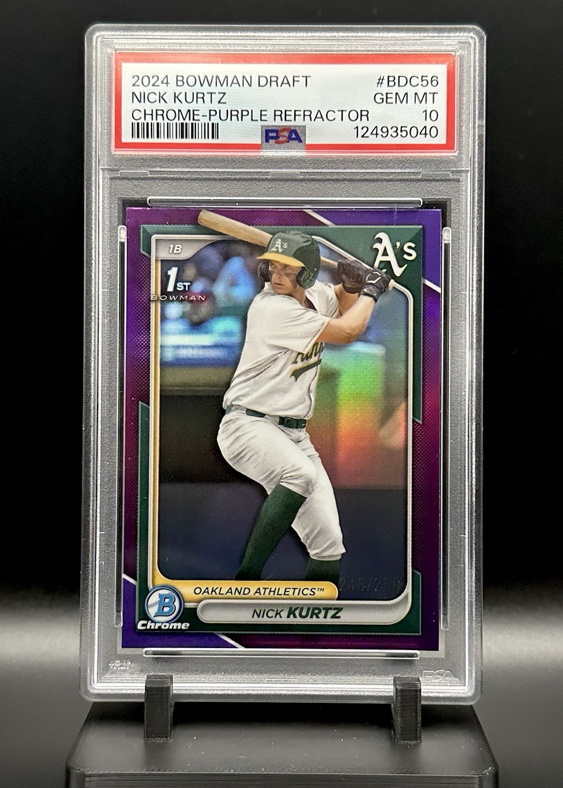 Nick Kurtz 2024 Bowman Draft Chrome Purple Refractor /250 RC PSA 10 BDC-56