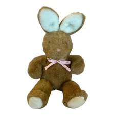 Vintage Prestige Toy Plush Brown Bunny Rabbit 1989 14" Lovey Pink Bow White Ears