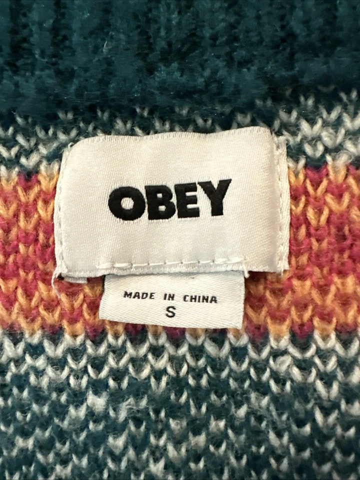 Obey Women’s Cropped Cardigan Sweater Multicolor Size Small Y2K Street wear - Image 4 of 4