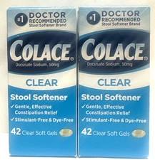 Colace Clear Stool Softener,2 Packs(42 Clear Soft Gel each)  Exp:07/2026