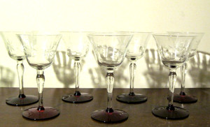 6 Vintage Weston Crystal Champagne/Tall Sherbert Etched Star Flower w/Red Base