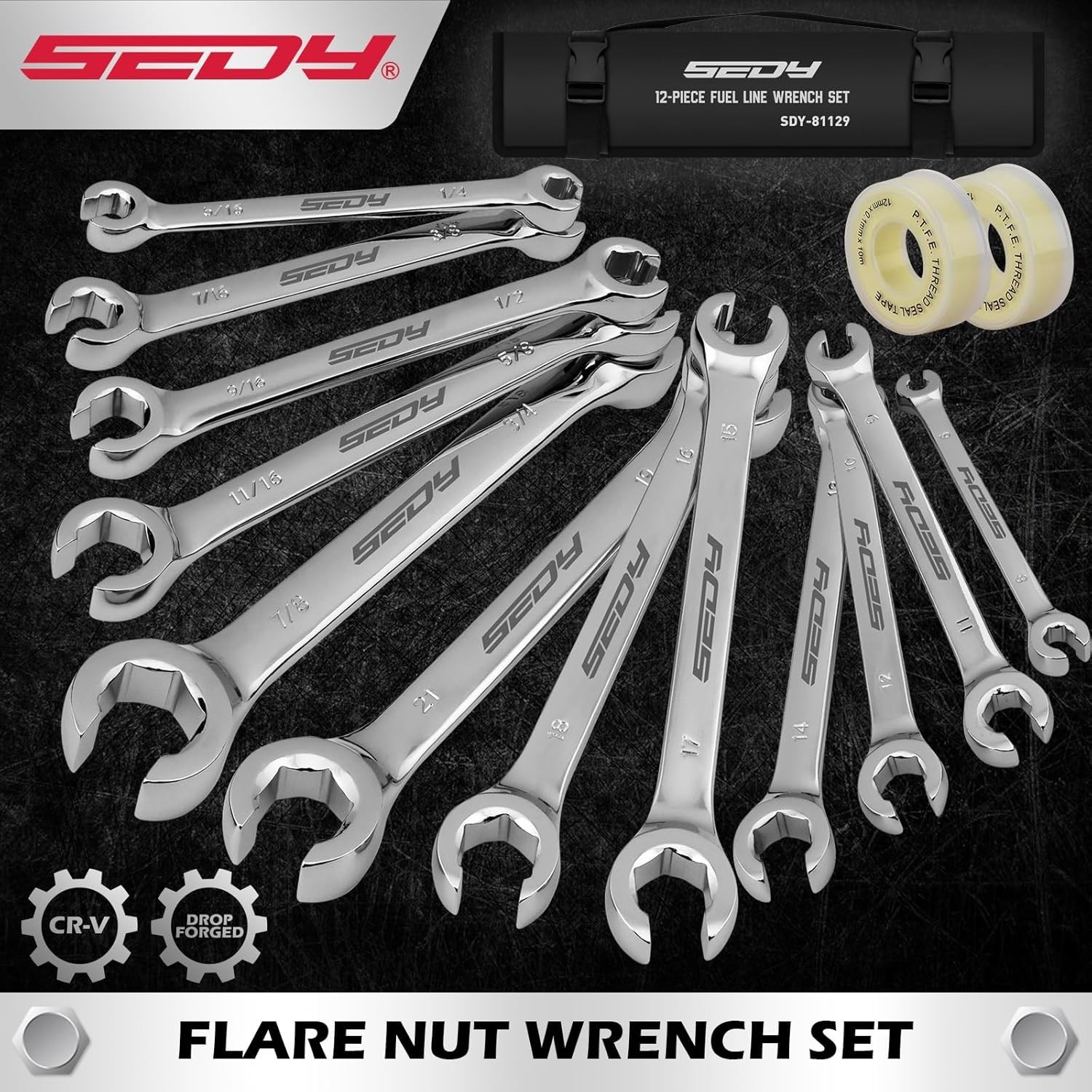 14-Pcs Flare Nut Wrench Set Metric SAE Brake Line Wrench Offset Double Open End