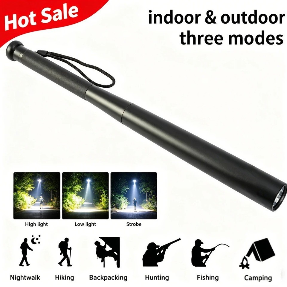 Baseball Led Flashlight Emergency 3 Lighting Modes Security Super Bright Torch
