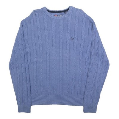 CHAPS Herren Blau Gemustertes Baumwoll-Mix Strick-Sweater Rundhals XL