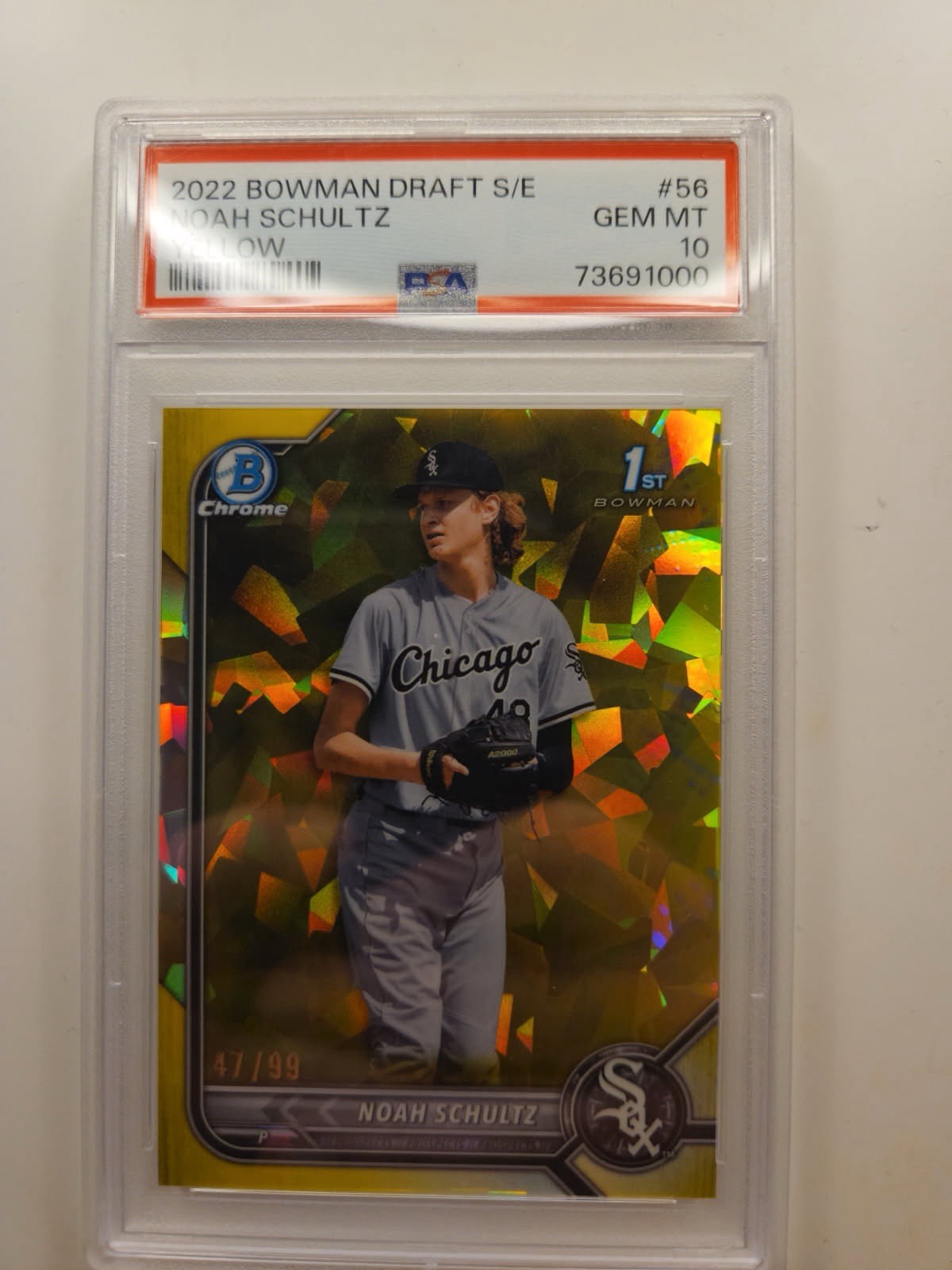 2022 Bowman Draft 1st Yellow Sapphire Noah Schultz #/99 PSA 10 White Sox