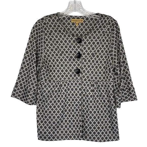 Notations Gray Black Circle Patterned Button Fron… - image 1