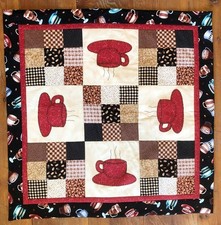 Coffee Quilt Wall Hanging Quilted Applique Handmade NEW 26x26