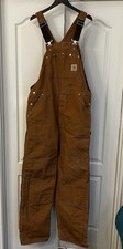 VTG Carhartt Brown Overalls Mens 40x34 Workwear Duck Bib R02BRN Made In USA