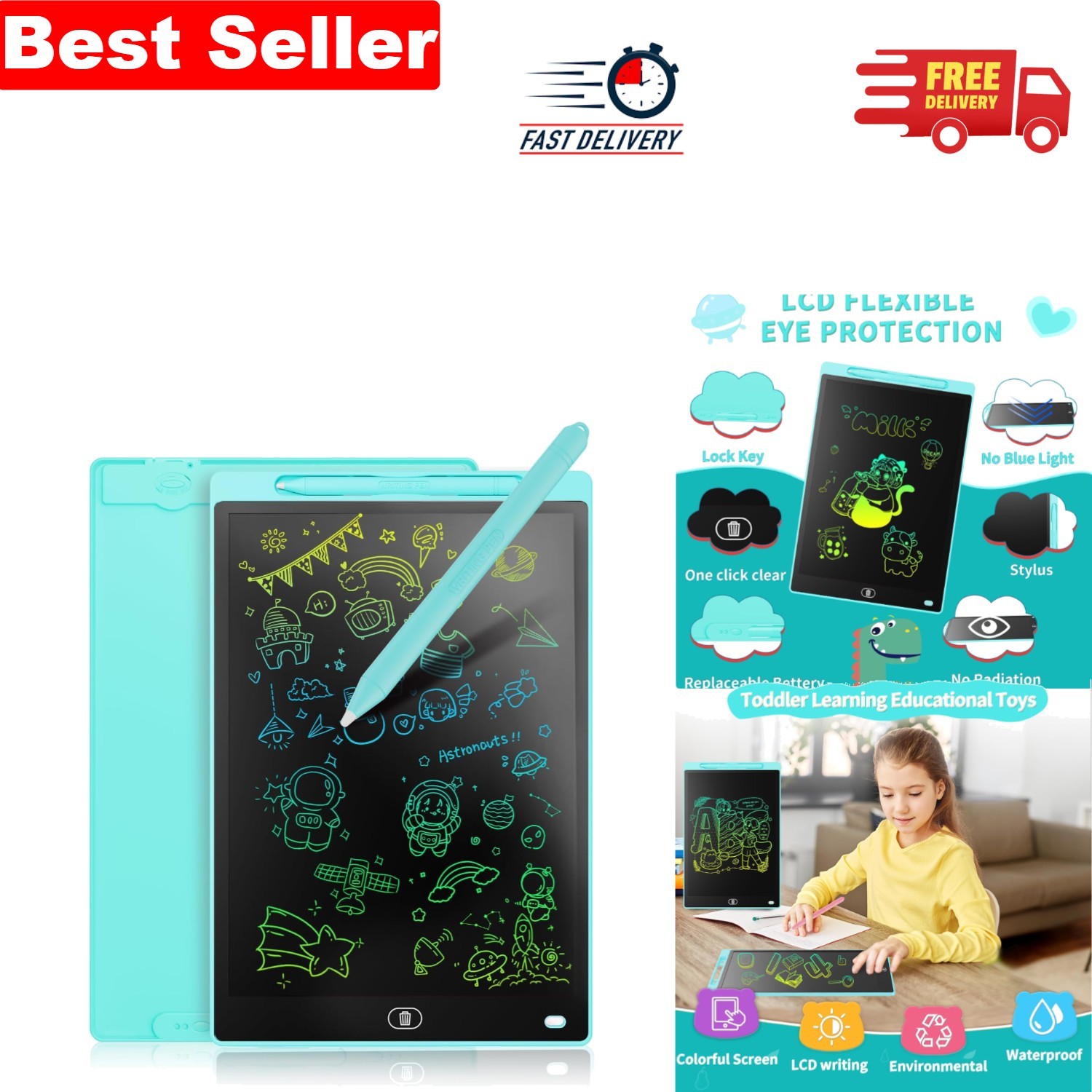 Interactive 8.5-Inch Kids Doodle Pad - Safe Erasable LCD Drawing Board