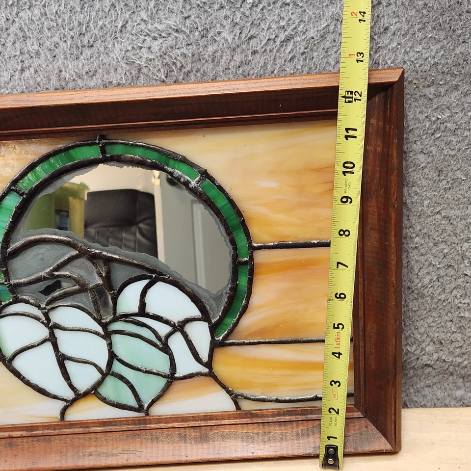 Panel de vitral vintage hojas de sol espejo arte marco de madera hecho a mano 12x10 pulgadas Foto 3 de 4