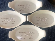 VTG Otagiri Japan Seagulls Speckled Stoneware Small Casserole Baking Dishes (4)