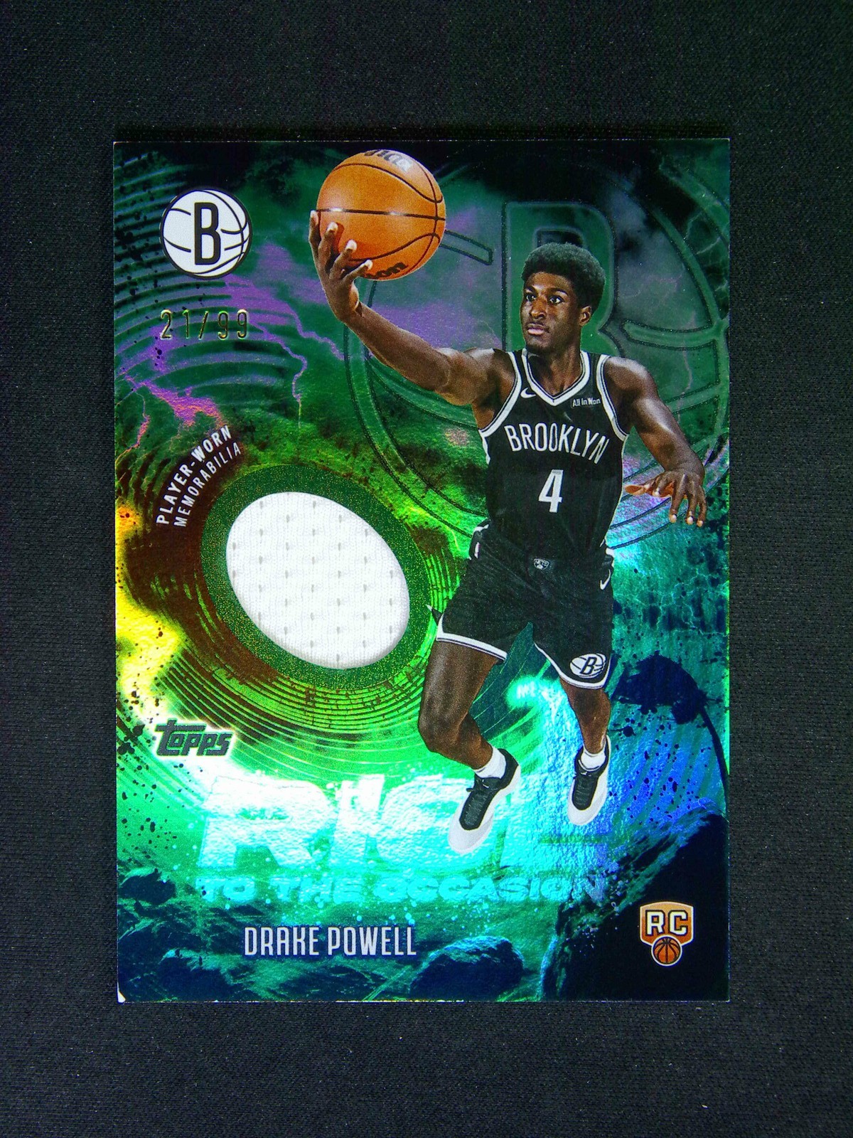 2025-26 Topps Flagship NBA Drake Powell RC Rise To The Occasion Patch Green /99