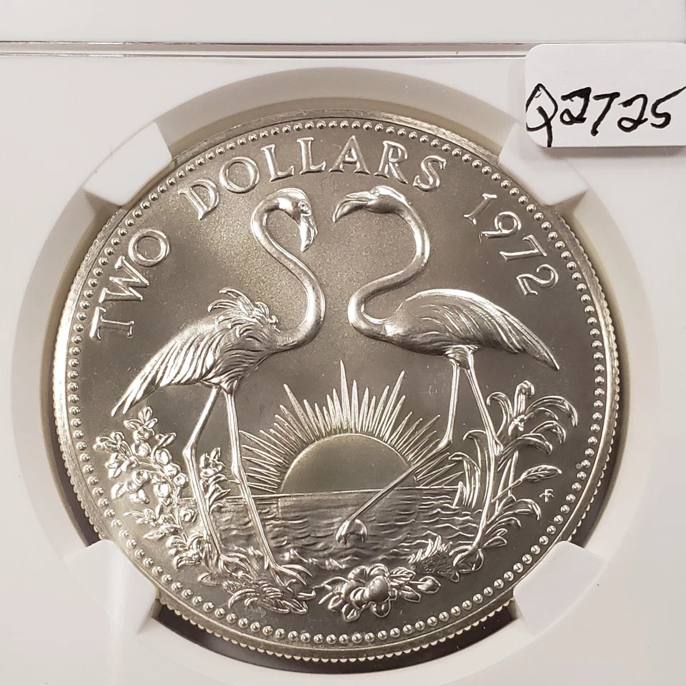 1972 FM $2 Bahamas .925 Silver .8862 oz ASW - NGC MS 69 - KM23 - Q2725 - Image 3 of 4