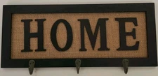 Home Sign w/Hooks Wood Burlap Keys Rustic Farmhouse Country Boho Western Garage