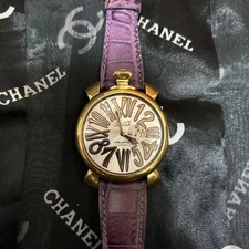 Gaga Milano ManuaRe 46mm Gold Silver Analog Leather Band Used