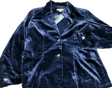 NWT Coldwater Creek Midnight Navy Velvet Blazer Jacket Size 6 Petite Two Button