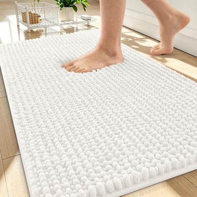 Tapetes de Bano Gruesos 30x20 Pulgadas Chenilla Absorbente Antideslizante Marfil