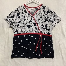 Disney Women Scrub Top XL Minnie Mouse Wrap-Style Front Drawstring Waist Pockets