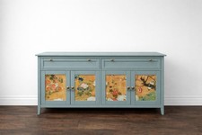 Vintage Oriental Print Midcentury Sideboard Painted Upcycled Custom Commission