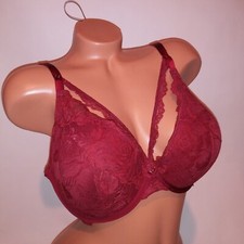 Torrid Bra 40DD Push Up Plunge Burgundy Red Lace Strappy Underwire