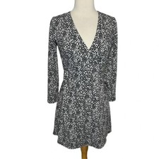 Loft women's 2P black + white leopard print wrap dress office siren business